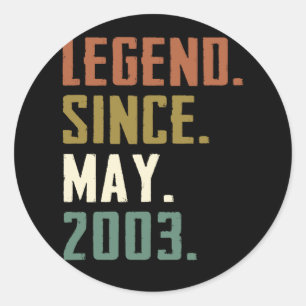 19 Years Old Legend Since May 2003 19th birthday Classic Round Sticker