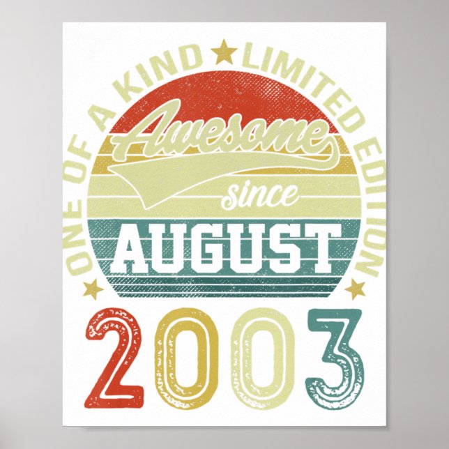 19 Yr Old Birthday Awesome Since August 2003 19th  Poster (Front)