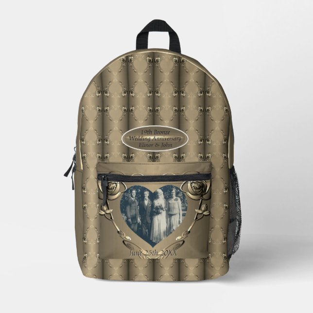 19th/8th Bronze(Colour)Photo Wedding Anniversary Printed Backpack (Front)