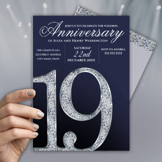 19th Anniversary Diamond Silver Dark Blue Years Invitation
