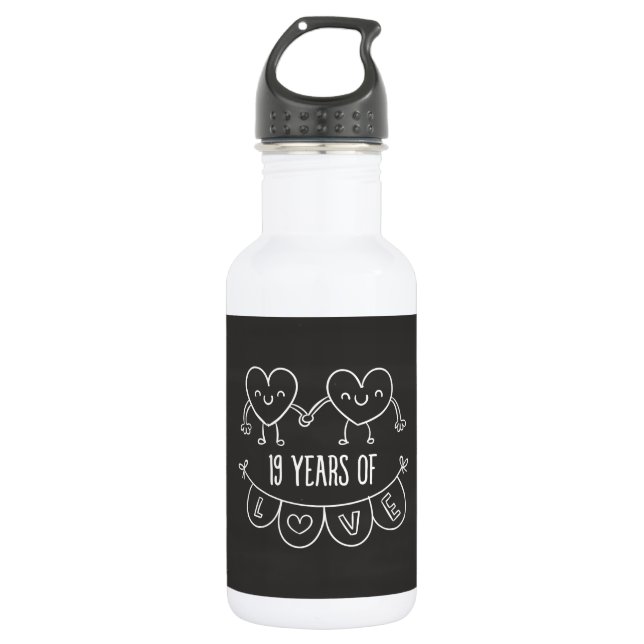 19th Anniversary Gift Chalk Hearts 532 Ml Water Bottle (Front)