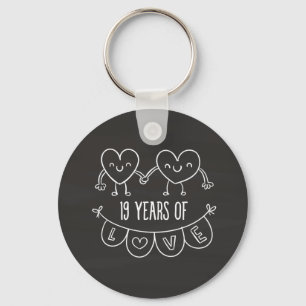 19th Anniversary Gift Chalk Hearts Key Ring
