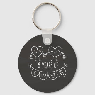 19th Anniversary Gift Chalk Hearts Key Ring