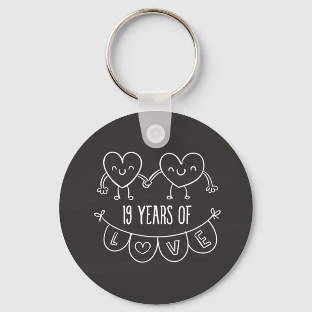 19th Anniversary Gift Chalk Hearts Key Ring (Front)