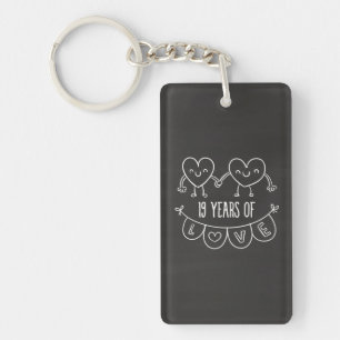 19th Anniversary Gift Chalk Hearts Key Ring