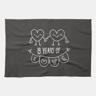 19th Anniversary Gift Chalk Hearts Tea Towel