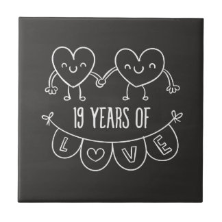 19th Anniversary Gift Chalk Hearts Tile