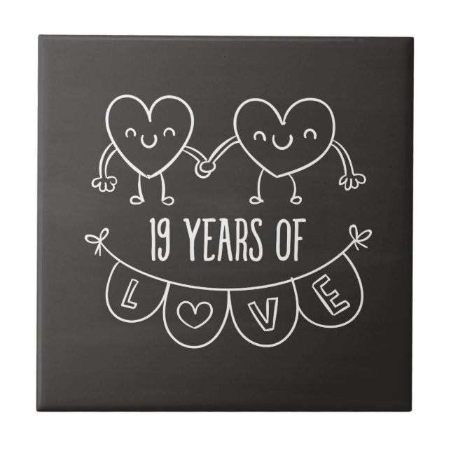 19th Anniversary Gift Chalk Hearts Tile (Front)