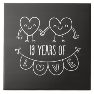 19th Anniversary Gift Chalk Hearts Tile