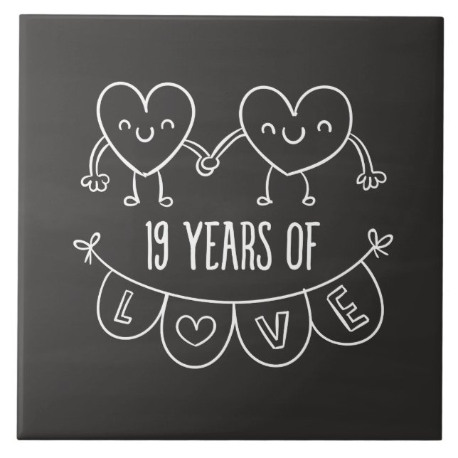 19th Anniversary Gift Chalk Hearts Tile (Front)