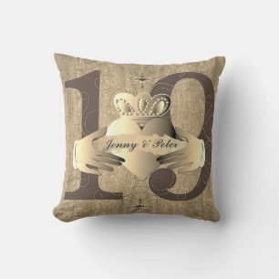 19th Anniversary Old Gold Claddagh Ring Throw Pil Cushion