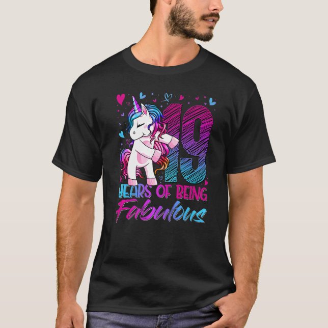19th Birthday  19 Year Old Girl Flossing Unicorn P T-Shirt (Front)
