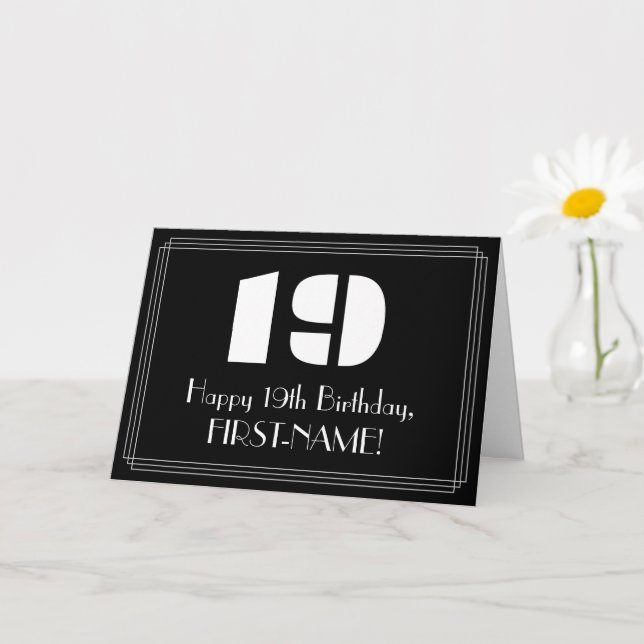19th Birthday: Art Deco Inspired Look "19" & Name Card (Small Plant)