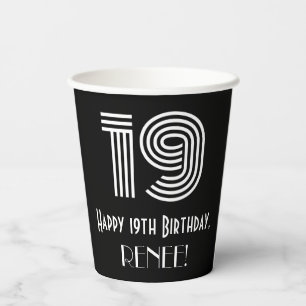 19th Birthday — Art Deco Inspired Look “19”  Paper Cups
