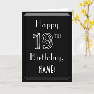 19th Birthday: Art Deco Style # 19 & Custom Name Card