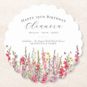19th Birthday August Birth Flower Custom Paper Coaster