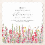 19th Birthday August Birth Month Flower Custom Paper Coaster<br><div class="desc">Perfect table decor for an August birthday party. Pink gladiolus is the birth flower for that month. It forms a pretty watercolor bottom border on this floral personalised coaster. The birthday guest of honour's name, age and birthdate are placed above it using elegant calligraphy and typography. All text is editable....</div>
