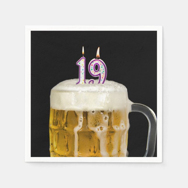 19th Birthday Beer on black Napkin (Front)
