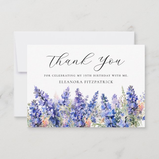 19th Birthday Blue July Birth Flower Custom Flat Thank You Card (Front)