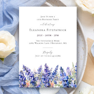 19th Birthday Blue Larkspur July Birth Flower Invitation