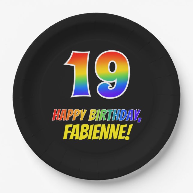 19th Birthday: Bold, Fun, Simple, Rainbow 19 Paper Plate (Front)
