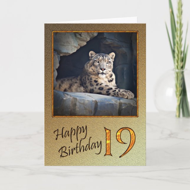 19th Birthday Card with a snow leopard (Front)