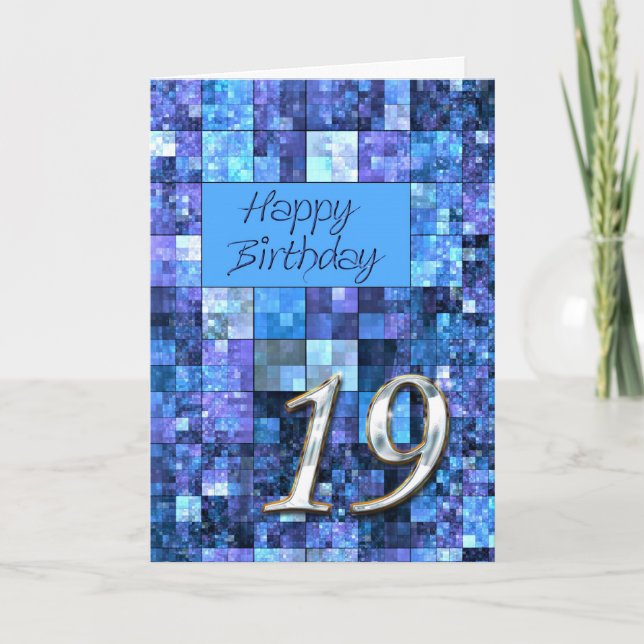 19th Birthday card with abstract squares. (Front)