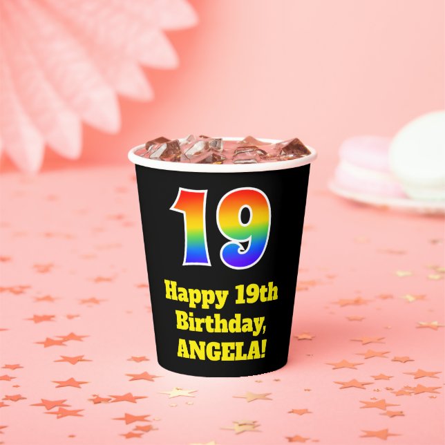 19th Birthday: Colourful, Fun, Exciting, Rainbow 1 Paper Cups (Insitu)