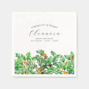 19th Birthday December Birth Flower Holly Custom Napkin