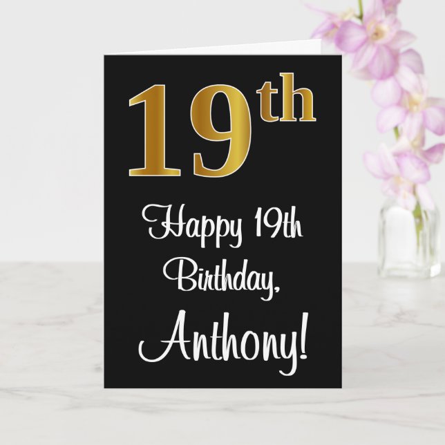 19th Birthday ~ Elegant Luxurious Faux Gold Look # Card (Orchid)