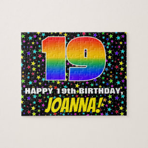 19th Birthday — Fun, Colourful Star Field Pattern Jigsaw Puzzle