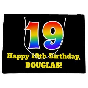 19th Birthday ~ Fun, Colourful, Vibrant, Rainbow 1 Large Gift Bag
