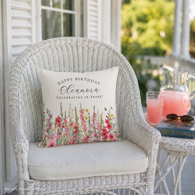 19th Birthday Gift August Birth Flower Custom Cushion (Creator Uploaded)