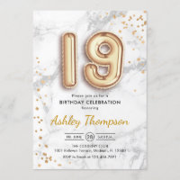 19th Birthday - Gold Balloons Marble Effect