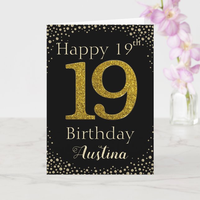 19th Birthday Golden Glitter Card (Orchid)