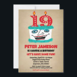 19th Birthday Invitation Funny Cake Casual Mens<br><div class="desc">A funny cartoon birthday cake 19th birthday invitation for a husband,  friend,  father or grandad or ladies,  too!</div>