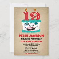 19th Birthday Invitation Funny Cake Casual Mens