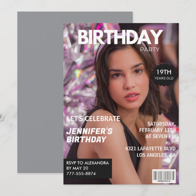 19th birthday invitations for her Magazine Cover (Front/Back)