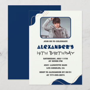 19th birthday invitations Men Navy Simple Photo