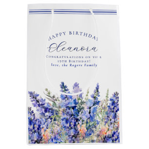 19th Birthday July Birth Month Flower Blue Medium Gift Bag