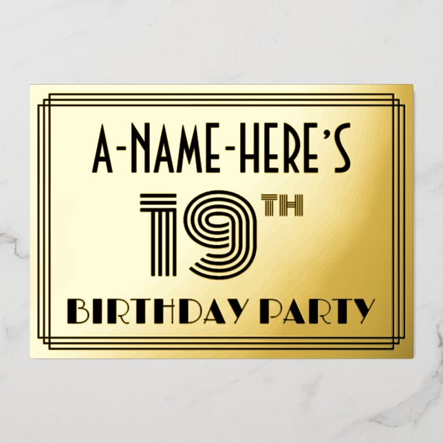 19th Birthday Party — Art Deco Style “19” & Name (Front)