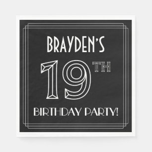 19th Birthday Party: Art Deco Style + Custom Name Napkin