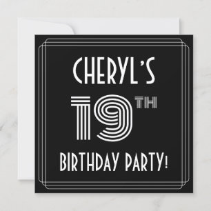 19th Birthday Party: Art Deco Style w/ Custom Name Invitation