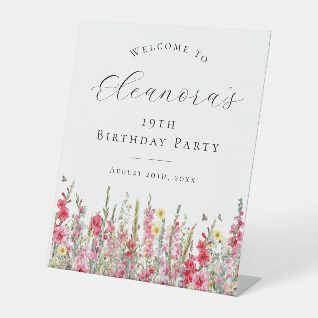 19th Birthday Party August Birth Flower Welcome Pedestal Sign (Front)