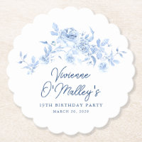 19th Birthday Party Blue Rose Floral Custom