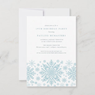 19th Birthday Party Blue White Snowflake Winter Invitation