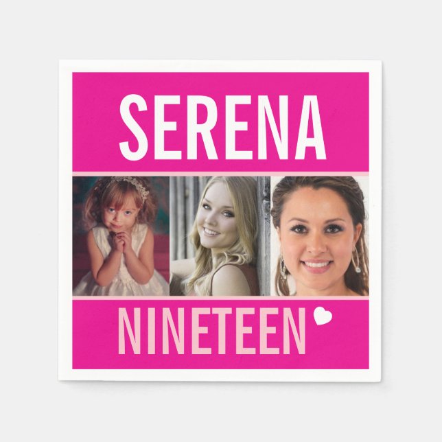 19th birthday party event custom photo pink  napkin (Front)
