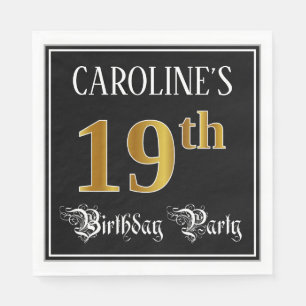 19th Birthday Party — Fancy Script, Faux Gold Lo Napkin
