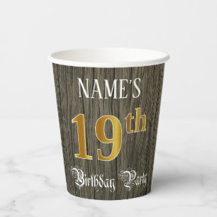 19th Birthday Party — Faux Gold & Faux Wood Looks Paper Cups