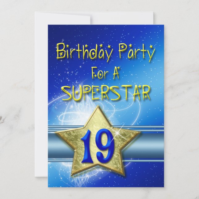 19th Birthday party Invitation for a Superstar. (Front)